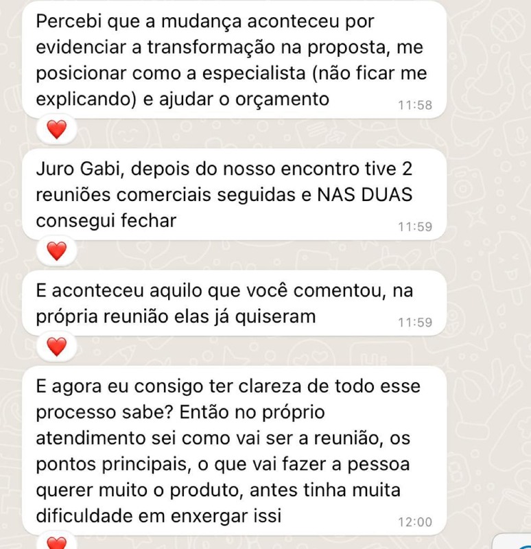 Depoimento sobre duas vendas fechadas